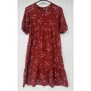 Wonder Nation Girls Terracotta With Horses Dress L 10-12Plus Short Sleeve Tiered